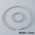 Ensemble collier et bracelet 11mm en acier inoxydable argenté avec fermoir mousqueton - Largeur de Chaîne 11mm (Couleur Acier)