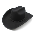 Classic black wool felt cowboy hat with wide brim and studded leather band decor - M (56-59cm) / Black