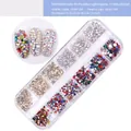 12-grid storage box with 1740 mixed size AB crystal rhinestones for nail art designs - Mixed Red + Gold Bottom AB + Light of Heaven (05)