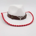 Chapeau de cow-boy blanc en feutre avec boucle tête de taureau et bordure rouge - Taille unique / Blanc Bord Rouge (Tête de Taureau Marron)