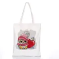 White canvas tote bag featuring an owl with pink hat and red heart illustration - Style C10 / No Zipper No Inner Pocket