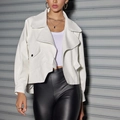 Women's white short PU leather jacket with lapel collar and long sleeves in fashion fit - XS / White