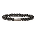 Ethnic style black stone beads bracelet with silver engraved cylinder charm - African Blackwood