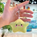 Cute light yellow plush star keychain with smiling face and silver metal clip for bags - Light Green Star with Silver Clasp