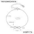 Minimalist stainless steel bracelet featuring a zircon-encrusted infinity symbol charm - Steel Color Infinity Bow Zircon Bracelet (TXE162)