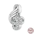 Sparkling S925 sterling silver music note charm bead with white cubic zirconia stones - Pave Zirconia Treble Clef (BSC811)