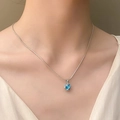 Invisible fishing line necklace with silver chain and blue square zircon pendant - Blue Square Drill Style (X780)