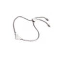 Pulsera de corazón en acero inoxidable plateado con cadena box y cierre ajustable - Estilo con Colgante de Corazón / Plateado