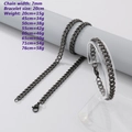 Retro dark grey 7mm Cuban chain necklace and matching bracelet jewelry set for men - 6-Side Polished Curb Chain 7mm