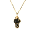 Macro shot of black agate mushroom pendant wrapped in golden wire on a gold chain - Black/Gold (Black Agate)