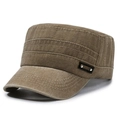 Platte militaire pet van gewassen donker kaki canvas met SPORT-embleem voor heren - Verstelbaar / Khaki