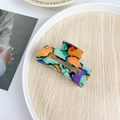 Modern rectangular hair claw clip with colorful marble texture and orange accents - 7.5cm / Vibrant Abstract
