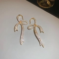 Detail of bow-shaped earrings with gold plating and sparkling pavé set cubic zirconia - Ear Hook Style (Real Gold Plated) / Gold