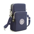 Dark blue multi-layer nylon crossbody phone bag with three zippers and adjustable strap - Navy Blue