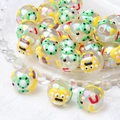 Hand-painted acrylic animal beads with colorful frog and turtle patterns for DIY jewelry - Transparent Bead + Haibao + Green Lifebuoy / 18mm