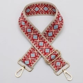 Ethnic wide bag strap with red and blue diamond pattern and golden metal clasps - No. 445 / Silver Hook