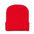 Close-up detail of red ribbed knit beanie showing high-elasticity vertical stripe texture - M (56-58cm) / Red