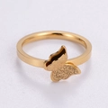 Minimalist double-layered golden butterfly ring with frosted texture finish on white background - US 6 / Gold