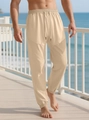 Detalle del cordón y tejido texturizado de los joggers casuales para hombre en kaki - S / Caqui