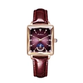 Square rose gold ladies watch with burgundy leather strap and diamond moon phase dial - Red Leather Belt Rose Red (eu Standard)