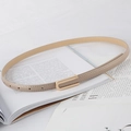 Minimalist beige leather thin belt for women with golden U-shaped buckle on a magazine - Apricot