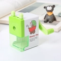 Manual pencil sharpener in bright green and white with a cute ear design and clear box - Stroller Pattern / Green