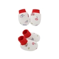 Set manopole e calzini bianchi per neonati con polsini rossi e stampe di frutta - Set Guanti e Scarpine Gelato Rosso
