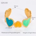 Armreif mit blau gelb und grün emaillierten Herzen und 18K vergoldetem Edelstahl-Finish - Innendurchmesser 62mm x Breite 25mm / Gold mit bunten Herzen(SZ61030)
