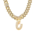 Gold plated iced out Cuban chain necklace with butterfly and letter C pendant - Gold Letter C