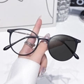 Classic black round frame blue light glasses with photochromic lenses for women - Photochromic Grey / Matte Black Silver Frame