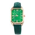 Detail of the rectangular rose gold watch case with a green dial and emerald leather strap - Green Simple Indices Face