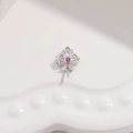 Detailed S925 silver earring base with hollow floral design and pink purple stone - Style G / White Gold
