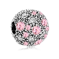 Silver beaded charm with pink and clear crystals for DIY bracelet jewelry - 057-Stopper (Silver Pink Clear Stone Grain)