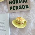 3D yellow ceramic cappuccino cup fridge magnet with saucer on creative background - Cappuccino