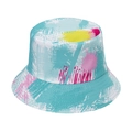 Detailed view of bucket hat featuring vibrant multi-color abstract graffiti print pattern - Style E - Spray Paint Graffiti