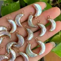 Natural baroque moon-shaped pearl pendant with gold-plated edge and loop for jewelry - No.18 White Width 7-10mm Length 17-20mm