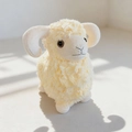 Simpatico agnello di peluche color crema con pelliccia riccia e piccole corna bianche - Giallo