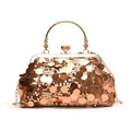 Elegant gold sequin handbag with matching metallic frame and detachable chain strap - Gold