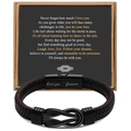 Brown braided leather bracelet with magnetic clasp and To My Son message card gift set - To My Son + Engraving Love You Forever