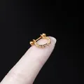 18K gold plated stainless steel barbell earring with sparkling clear cubic zirconia - C-Shape Pave Style (321-1#G)