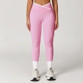 Leggings de yoga rosa con cintura alta cruzada en V y ribete blanco en contraste - XL / Bottoms / Rosa Sakura