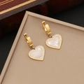 Golden heart-shaped hoop earrings with white shell inlay and sparkling crystal border - Earrings (Style 3)