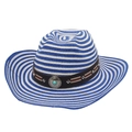 Cappello da cowboy in paglia a righe bianche e blu con fascia in turchese - Taglia unica(56-58cm) / Righe Blu Bianco (Concho Tondo Turchese Blu + Corda Antivento)