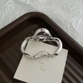 Silver wavy metal hair claw clip with a polished mirror finish for women's hairstyle - Wave Frame Structure / Small / Silver