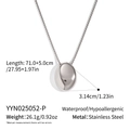 Detailed view of long box chain and polished bean pendant in 18K gold plated stainless steel - Silver Oval Pendant Style (YYN025052-P) / Silver