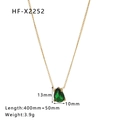 18k gold plated stainless steel necklace with green pear-shaped zircon pendant - 13x10mm Green Water Drop Zirconia Pendant Gold Style (HF-X2252-G)