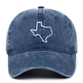 Berretto da baseball in denim blu lavato con ricamo bianco del Texas e stile retrò - Blu navy