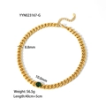 Collier gourmette doré en acier inoxydable avec pendentif zircon vert rond 10 mm - Collier avec pierre précieuse verte carrée (YYN023167-G)