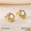French vintage style 17mm gold spiral stud earrings with white pearl inlay - Gold Spiral White Pearl Style / Gold