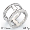 Silver stainless steel double layer ring with family silhouettes and pavé crystals - Double Ring Boy Girl Silhouette Style (KR44197-K)